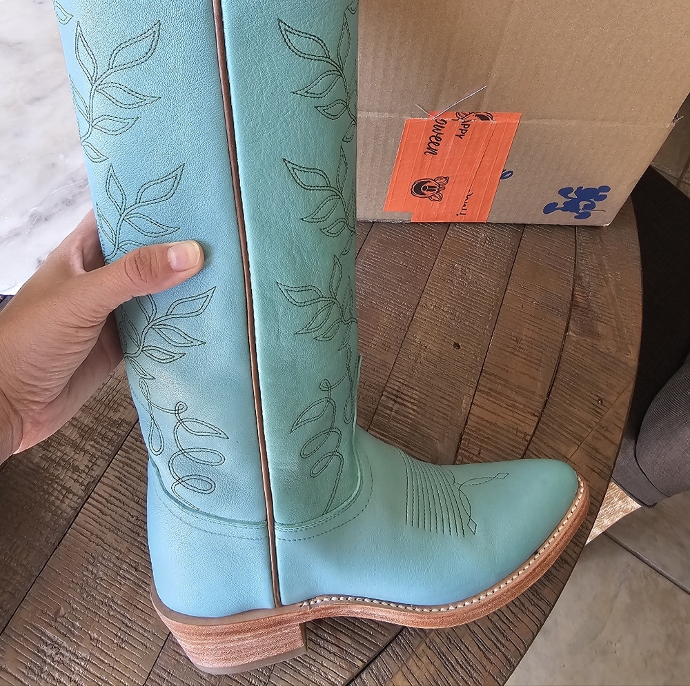 Turquoise Embroidered Knee-High Boots - Picture 11 of 11